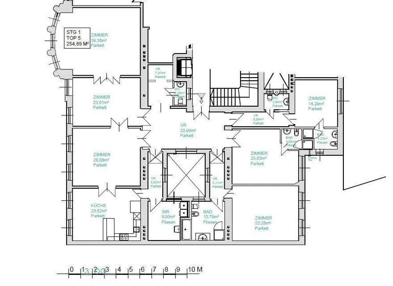 Wohnung zur Miete 3.819 € 7 Zimmer 254,7 m² 3. Geschoss Wien 1040