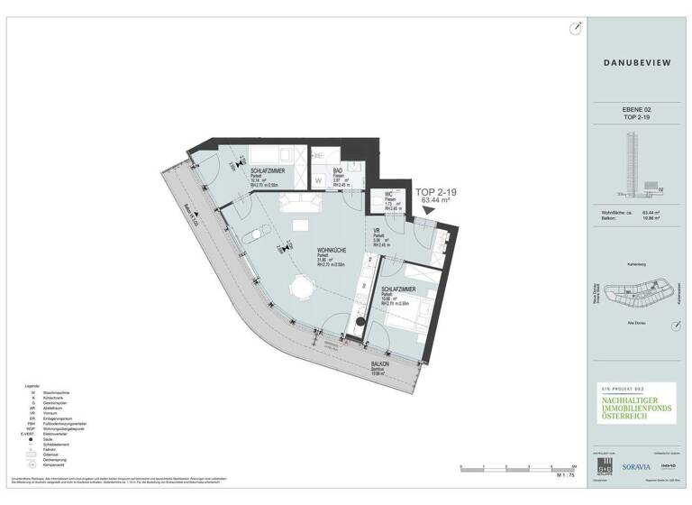 Wohnung zur Miete 1.624 € 3 Zimmer 63,4 m² Wagramer Straße 2A Wien 1220