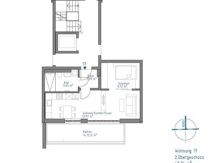 Wohnung zur Miete 915 € 2 Zimmer 48,2 m² 2. Geschoss Haunstetten Augsburg 86179