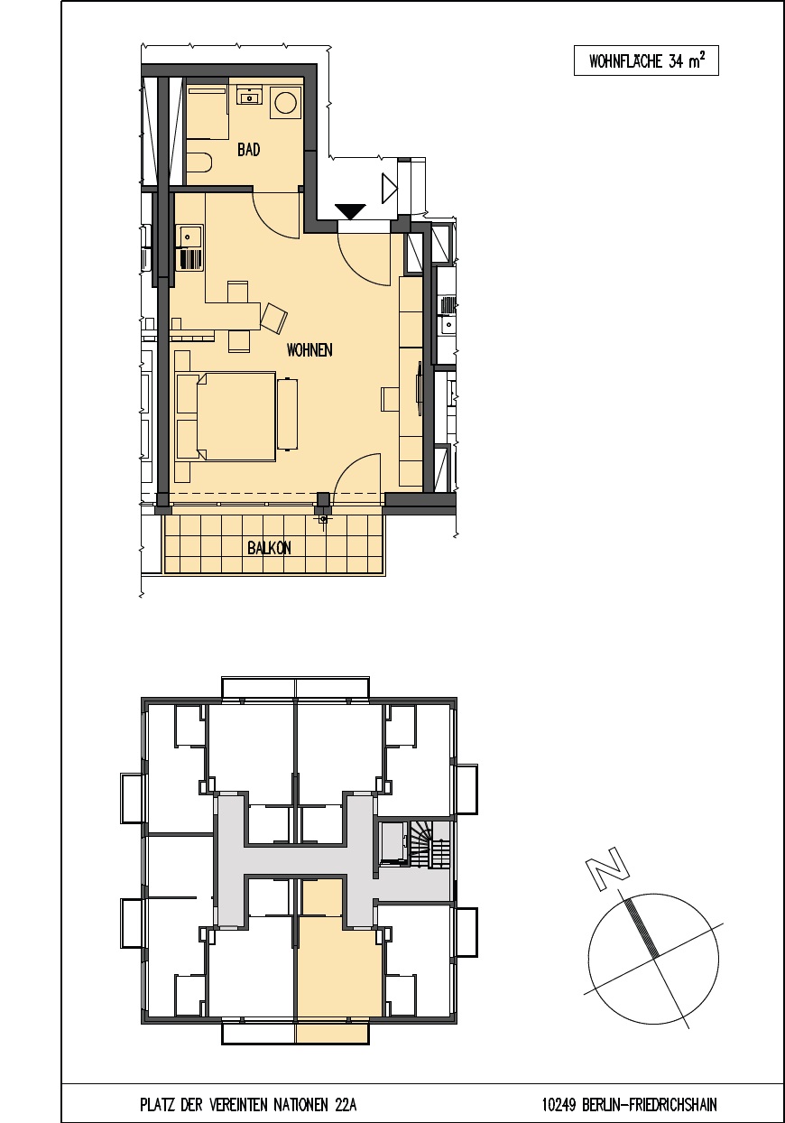 Wohnung zur Miete Wohnen auf Zeit 1.395 € 1 Zimmer 34 m²<br/>Wohnfläche ab sofort<br/>Verfügbarkeit Platz der Vereinten Nationen 22 A Friedrichshain Berlin 10249