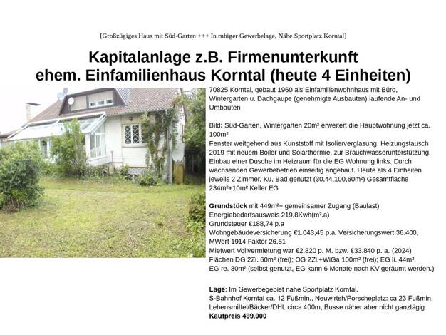 Einfamilienhaus zum Kauf provisionsfrei 499.000 € 10 Zimmer 234 m² 449 m² Grundstück Korntal Korntal-Münchingen 70825