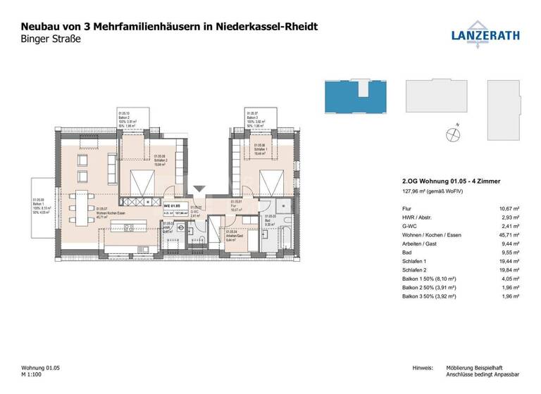 Wohnung zum Kauf - Erstbezug provisionsfrei 769.500 € 4 Zimmer 127,9 m² Binger Straße 48 Rheidt Niederkassel 53859