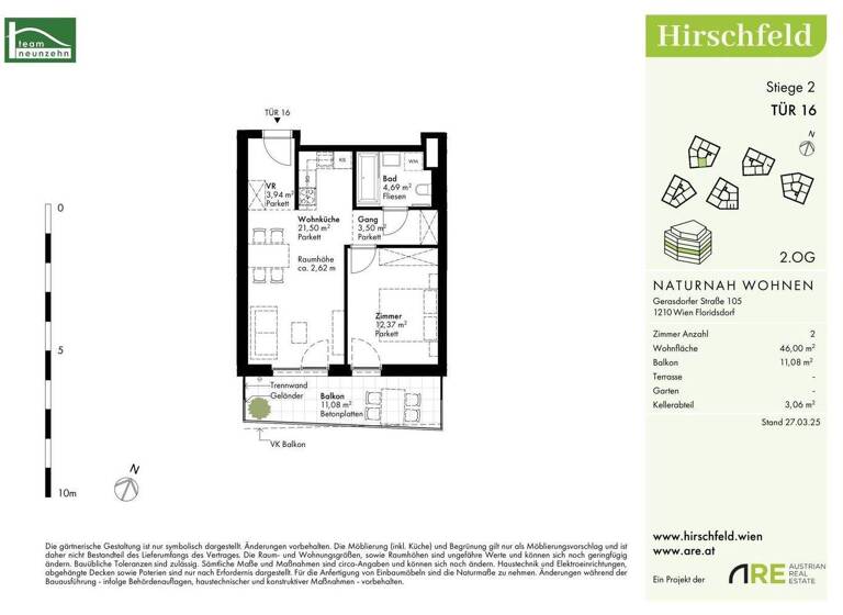 Wohnung zum Kauf - Erstbezug provisionsfrei 285.000 € 2 Zimmer 46 m² 2. Geschoss Gerasdorfer Straße 105 Wien 1210