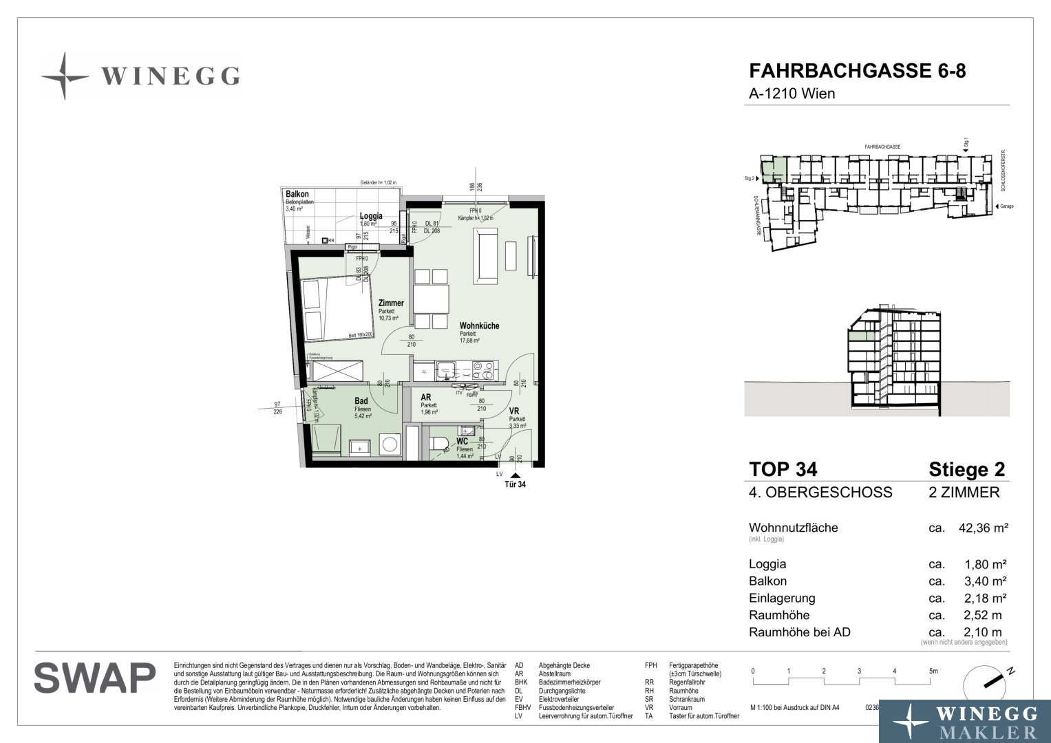 Wohnung zum Kauf 360.100 € 2 Zimmer 42,4 m²<br/>Wohnfläche 4.<br/>Geschoss Fahrbachgasse 6-8 Wien 1210