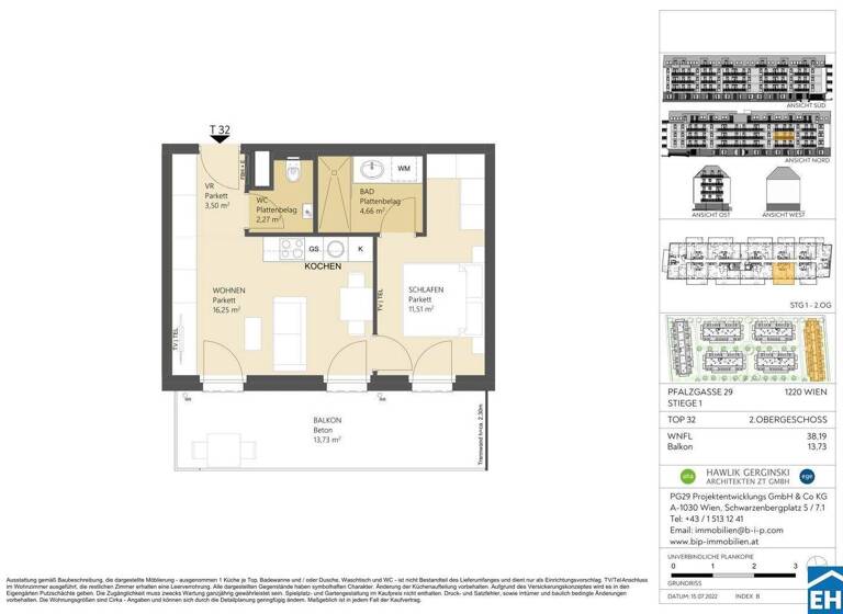 Wohnung zum Kauf 210.000 € 2 Zimmer 38,2 m² 2. Geschoss frei ab 01.06.2030 Pfalzgasse 29 Wien 1220