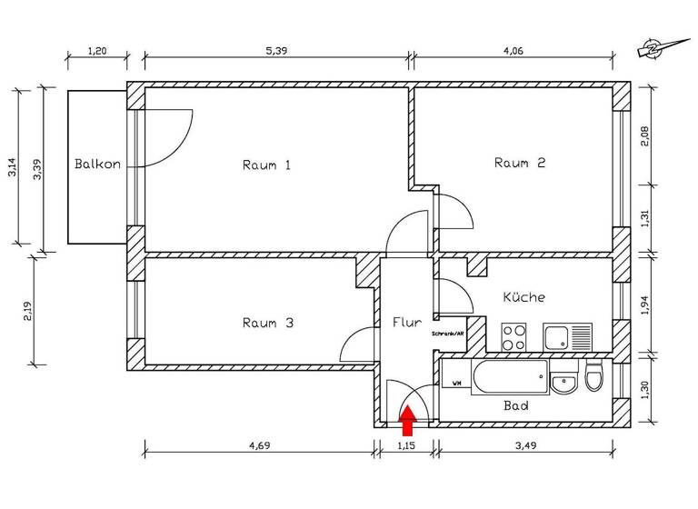 Wohnung zur Miete 377 € 3 Zimmer 57,8 m² 3. Geschoss frei ab 01.05.2026 Käthe-Kollwitz-Str. 18 Schkeuditz 04435