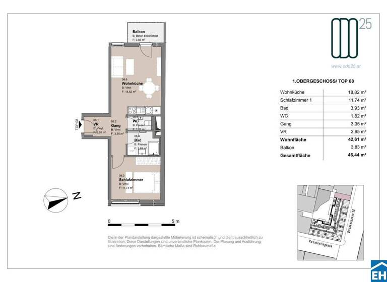Wohnung zur Miete - Erstbezug 763 € 2 Zimmer 42,6 m² 1. Geschoss frei ab 01.07.2026 Odoakergasse 25 Wien 1160