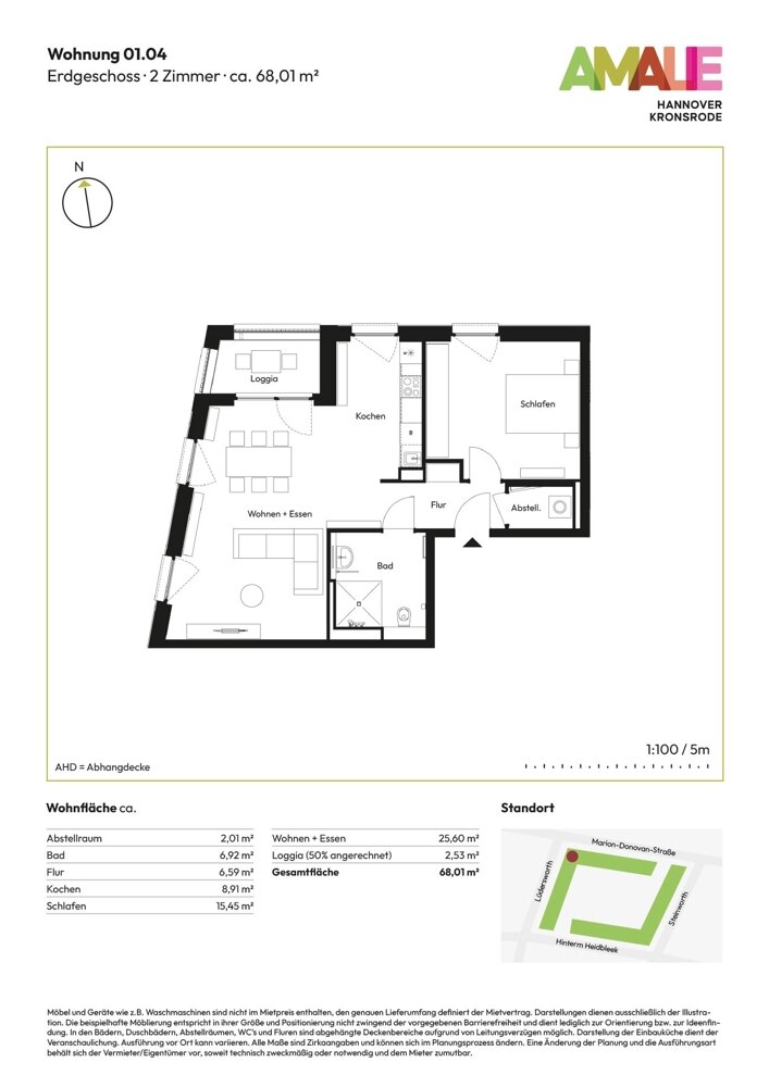 Wohnung zur Miete 995 € 2 Zimmer 68 m²<br/>Wohnfläche EG<br/>Geschoss Bemerode Hannover 30539