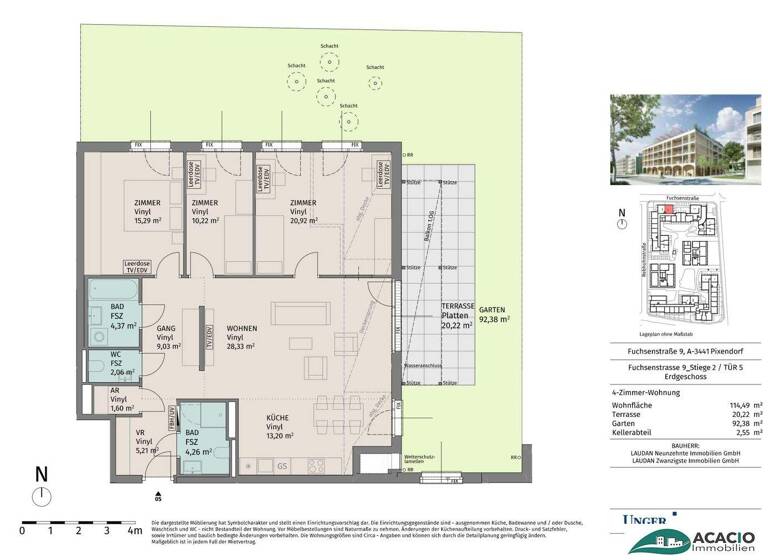 Wohnung zur Miete - Erstbezug 1.159 € 4 Zimmer 114,5 m² 3. Geschoss Pixendorf 3451
