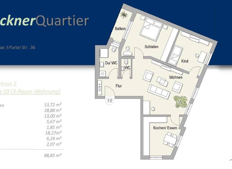 Wohnung zur Miete 1.502 € 3 Zimmer 88,9 m² 3 Geschosse frei ab 01.04.2026 Innenstadt Weimar 99423