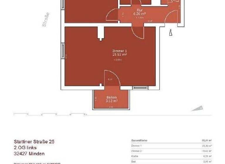 Wohnung zur Miete 549 € 2 Zimmer 57,7 m² frei ab sofort Stettiner Str. 25 Innenstadt Minden 32427