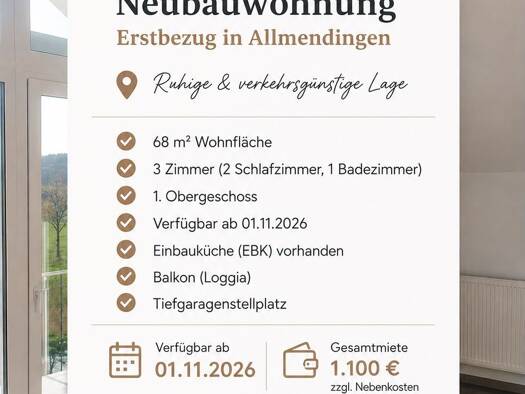 Wohnung zur Miete 1.100 € 3 Zimmer 68 m² Geschoss 1/4 frei ab 01.11.2026 Rißtissen Ehingen (Donau) 89584