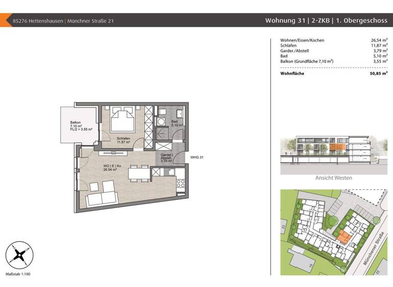 Wohnung zum Kauf - Erstbezug provisionsfrei 339.000 € 2 Zimmer 50,9 m² 2. Geschoss Münchner Straße 21 Reisgang Pfaffenhofen an der Ilm 85276