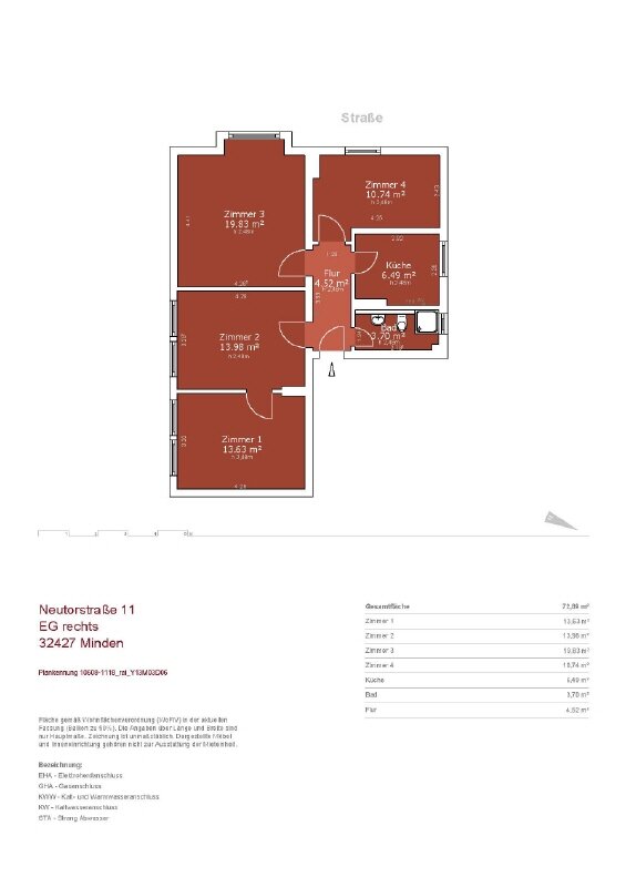 Wohnung zur Miete 649 € 4 Zimmer 73 m²<br/>Wohnfläche 01.01.2025<br/>Verfügbarkeit Neutorstr. 11 Innenstadt 2 Minden 32427