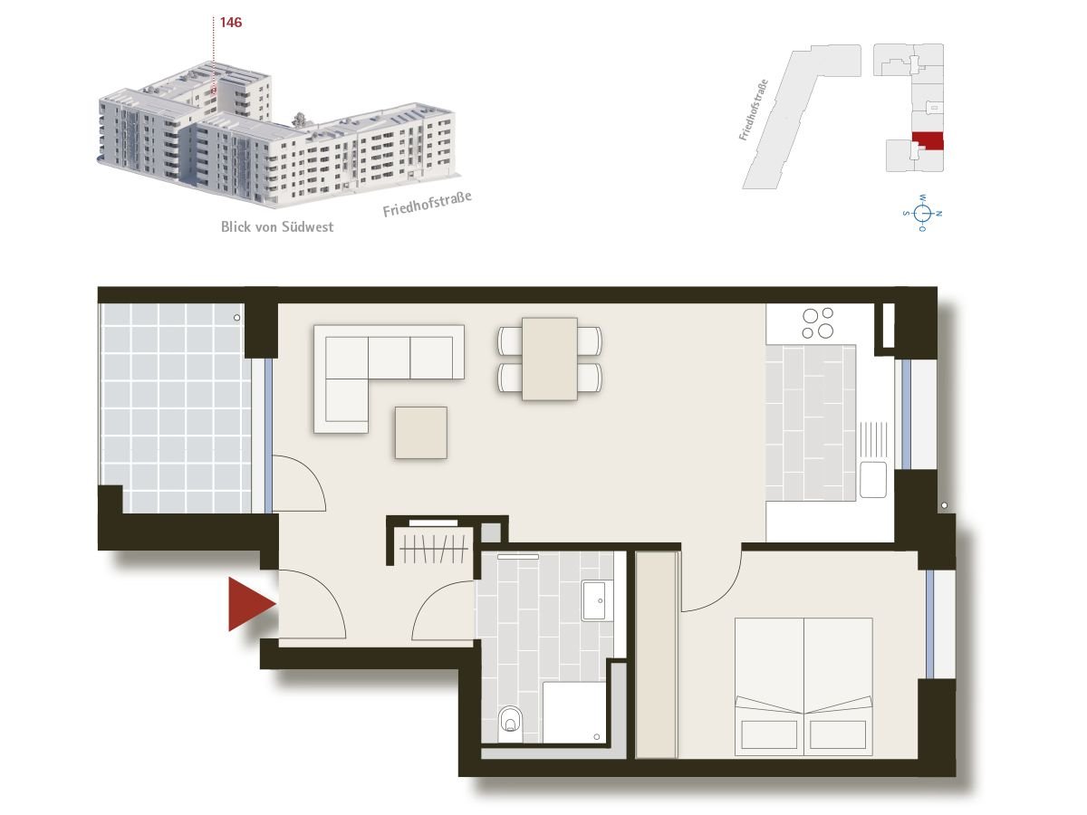 Wohnung zum Kauf provisionsfrei 448.000 € 2 Zimmer 57 m²<br/>Wohnfläche 4.<br/>Geschoss Friedhofstraße 12 Am Pragfriedhof Stuttgart 70191