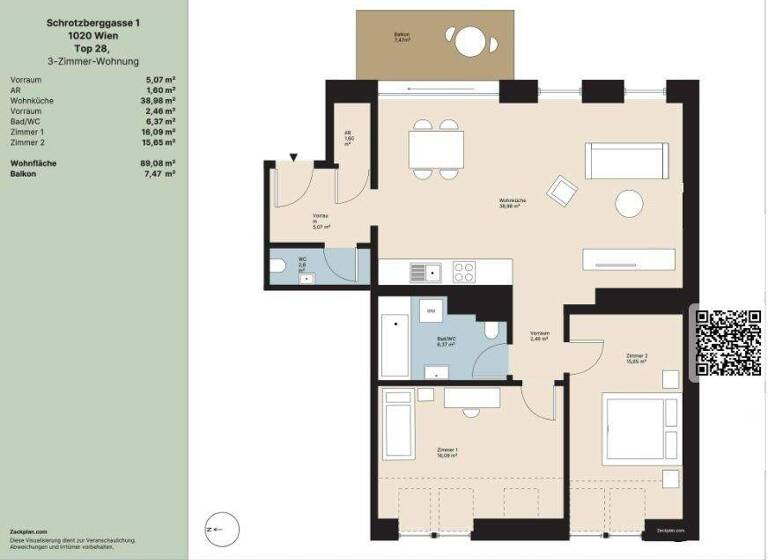 Wohnung zum Kauf 773.000 € 3 Zimmer 94,3 m² Schrotzbergstraße 1 Wien 1020