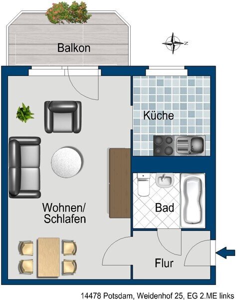 Wohnung zur Miete 275 € 1 Zimmer 34,9 m²<br/>Wohnfläche 25.01.2025<br/>Verfügbarkeit Weidenhof 25 Schlaatz Potsdam 14478