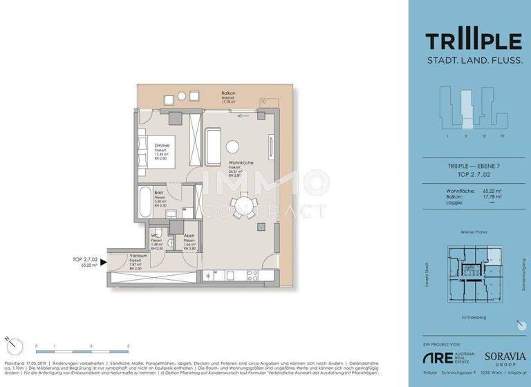 Wohnung zur Miete 1.137 € 2 Zimmer 65,2 m² Wien 1030
