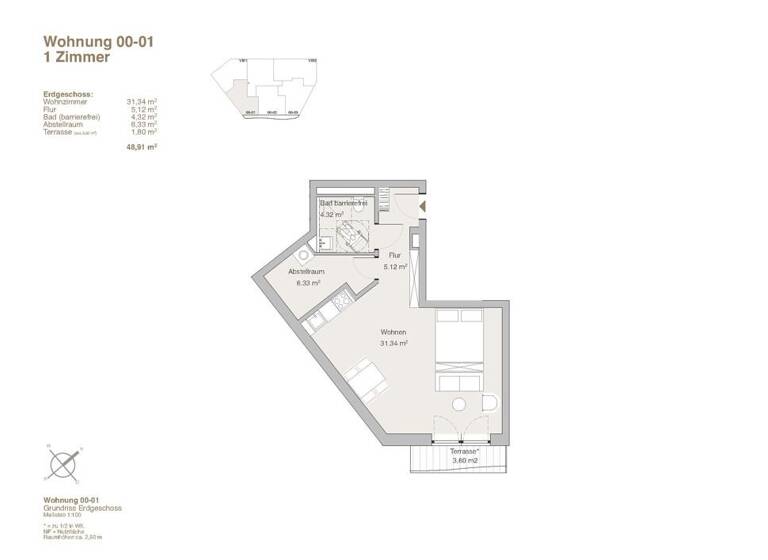 Wohnung zum Kauf - Neubau 278.298 € 1 Zimmer 48,9 m²<br/>Wohnfläche EG<br/>Geschoss ab sofort<br/>Verfügbarkeit Ruhlsdorfer Platz 3 Teltow Teltow 14513