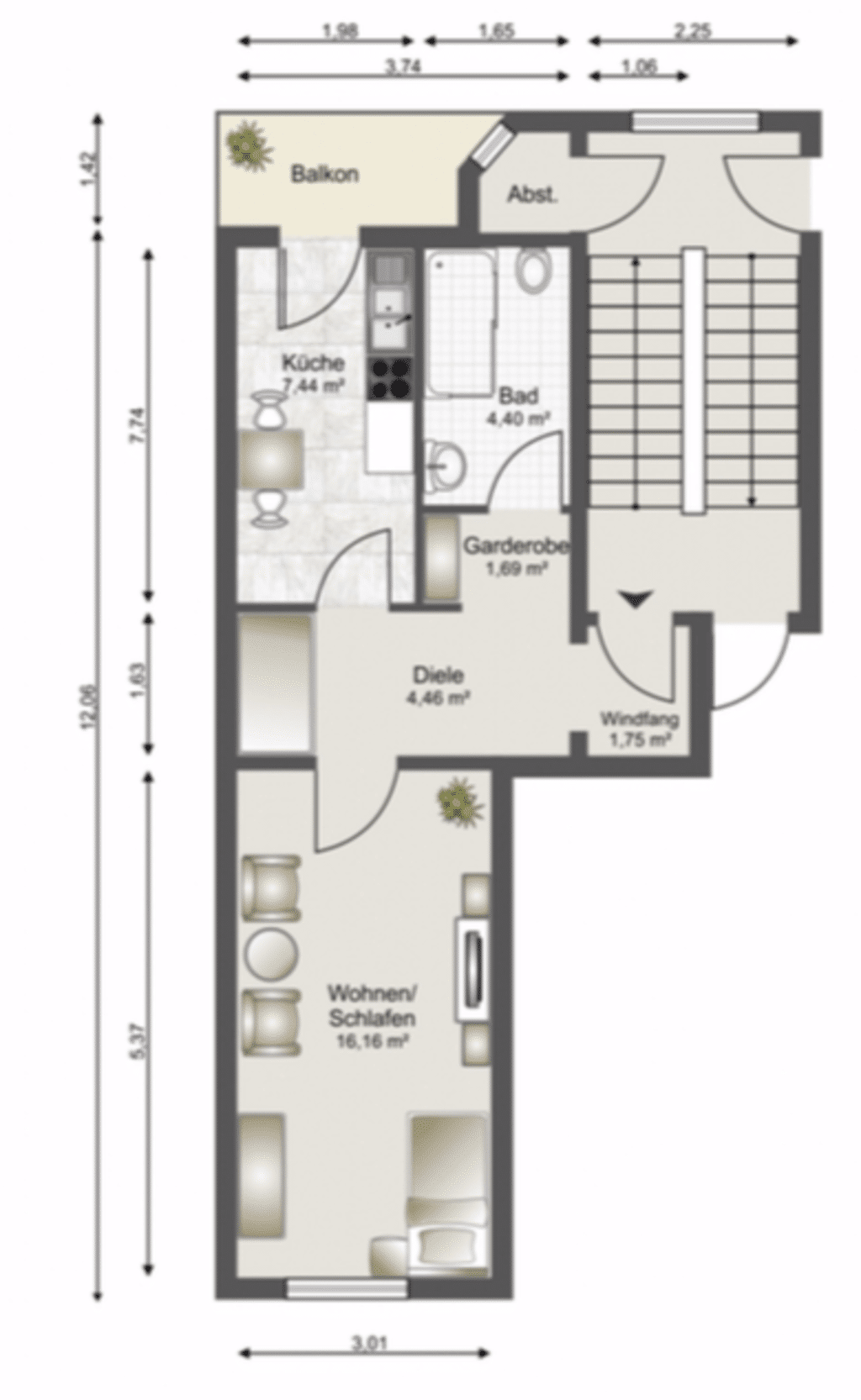 Wohnung zur Miete Wohnen auf Zeit 1.250 € 1 Zimmer 38 m²<br/>Wohnfläche 01.01.2025<br/>Verfügbarkeit Hoffeldstraße Flingern - Nord Düsseldorf 40235