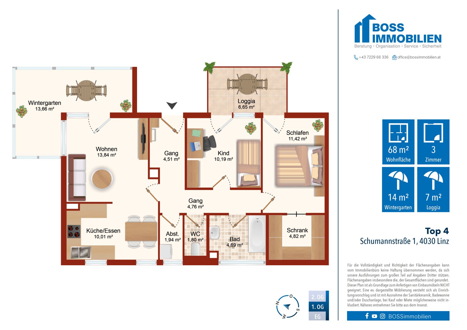 Wohnung zur Miete 800 € 3 Zimmer 68 m²<br/>Wohnfläche 1.<br/>Geschoss Schumannstraße 1 Ufer Linz 4030