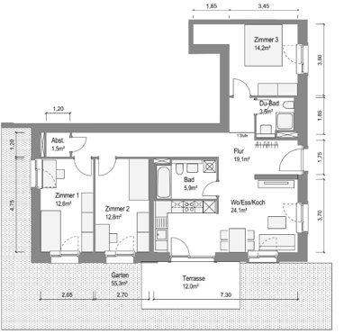 Wohnung zur Miete 1.050,15 € 4 Zimmer 99,7 m² 1. Geschoss frei ab sofort Ellen-Ammann-Straße 7a Domberg Bamberg 96052