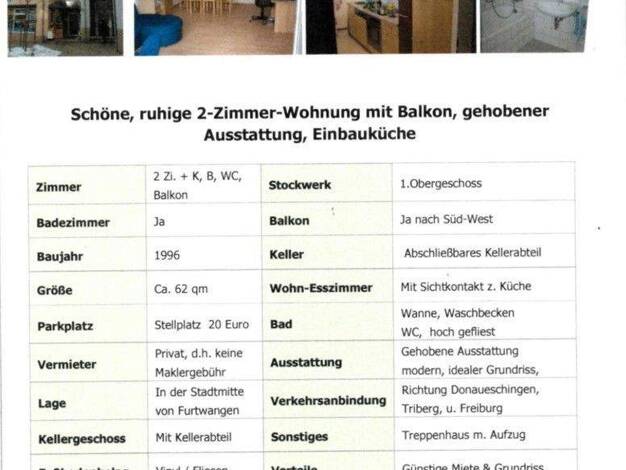 Wohnung zur Miete 590 € 2 Zimmer 60 m² 1. Geschoss frei ab 01.04.2026 Stadtgebiet Furtwangen im Schwarzwald 78120