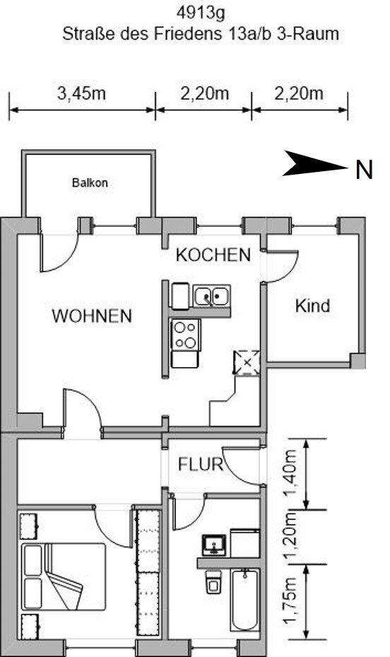 Wohnung zur Miete 323 € 3 Zimmer 58,7 m²<br/>Wohnfläche 2.<br/>Geschoss Str. d. Friedens 13b Leuna Lichtenstein (Sachsen) 09350