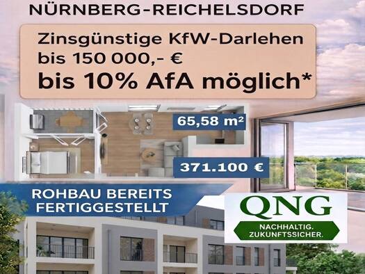Wohnung zum Kauf - Neubau provisionsfrei als Kapitalanlage geeignet 371.100 € 2 Zimmer 65,6 m² Reichelsdorf Südwestliche Außenstadt 90453