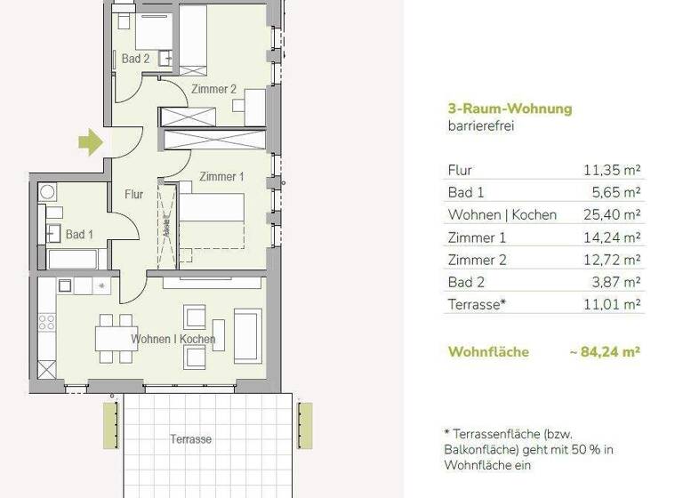 Terrassenwohnung zum Kauf - Erstbezug provisionsfrei 400.000 € 3 Zimmer 84,2 m² EG frei ab sofort Am Eichelberg 1f Medingen Ottendorf-Okrilla 01458