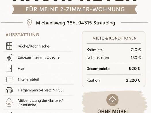 Wohnung zur Miete 740 € 2 Zimmer 54 m² Geschoss 2/3 frei ab 01.12.2026 Straubing Straubing 94315