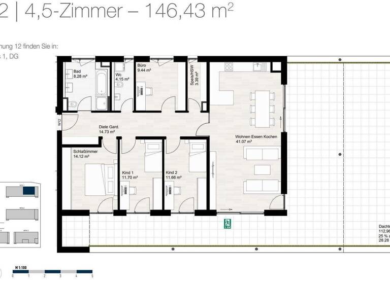 Penthouse zum Kauf provisionsfrei 876.000 € 4,5 Zimmer 146,4 m² 3. Geschoss Germanenstr. 20 Foret Langweid am Lech 86462