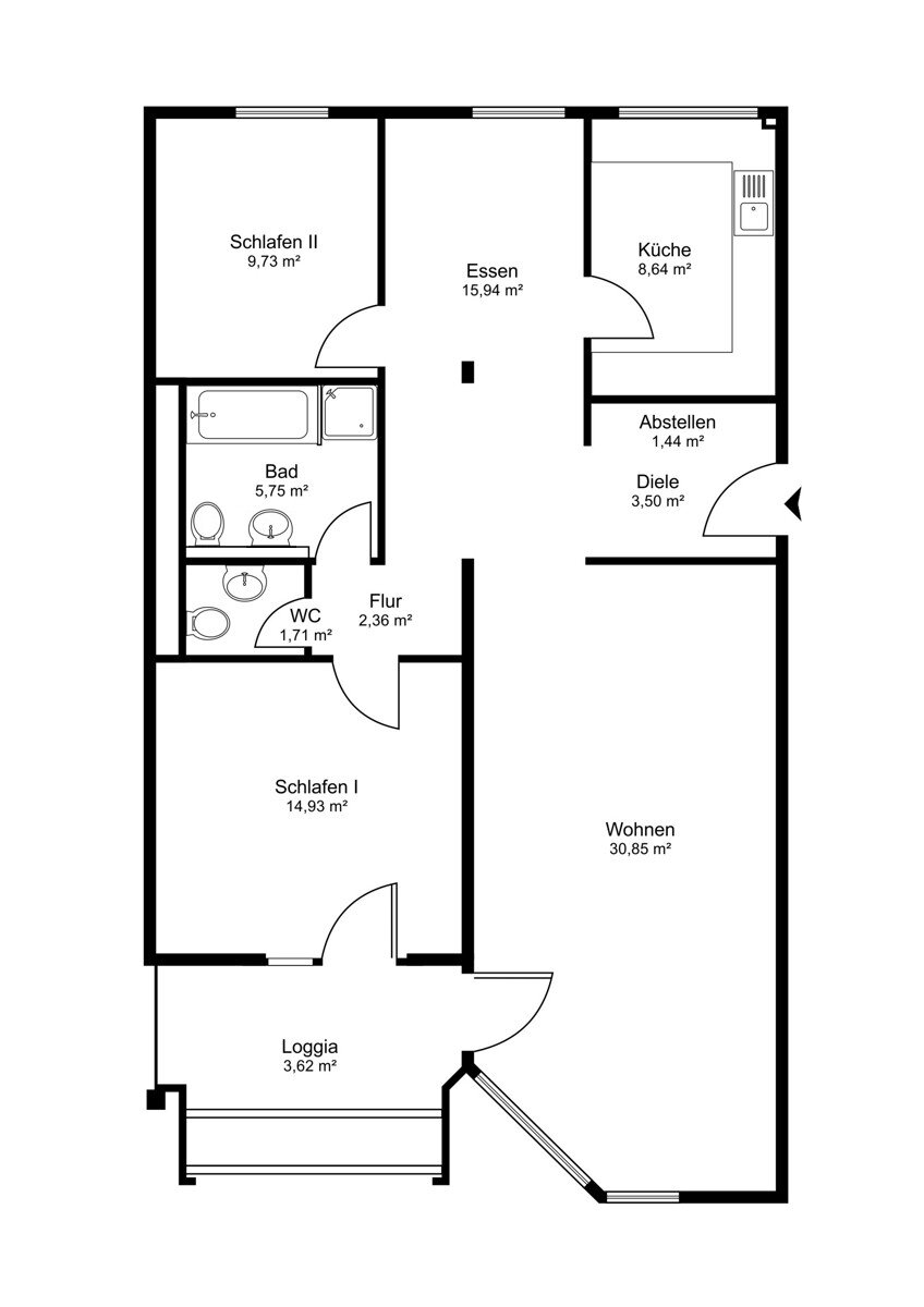 Wohnung zur Miete 1.150 € 3,5 Zimmer 95,5 m²<br/>Wohnfläche 4.<br/>Geschoss Mulang Kassel 34131