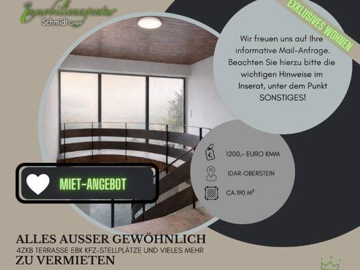 Terrassenwohnung zur Miete 1.200 € 4 Zimmer 190 m² 1. Geschoss Idar-Oberstein 55743