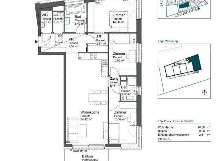 Wohnung zum Kauf - Erstbezug provisionsfrei 635.000 € 4 Zimmer 96,4 m² 2. Geschoss Quellenstraße 2 Mödling 2340