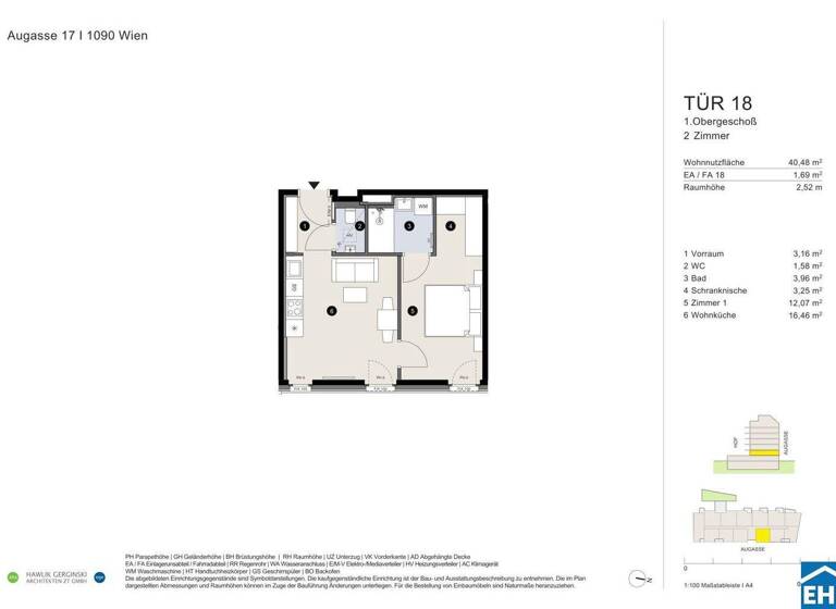 Wohnung zum Kauf - Erstbezug 331.200 € 2 Zimmer 40,5 m² 1. Geschoss Augasse Wien 1090