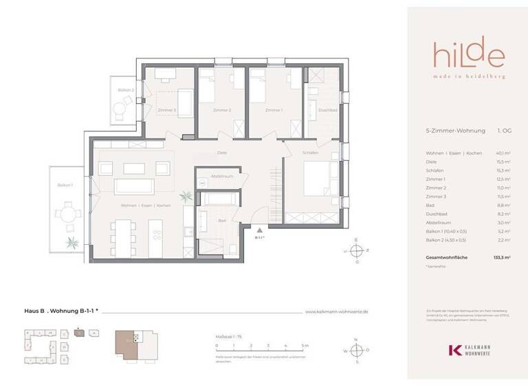Wohnung zum Kauf provisionsfrei 939.700 € 5 Zimmer 133,3 m²<br/>Wohnfläche Golo-Mann-Straße 1 Rohrbach Heidelberg 69126
