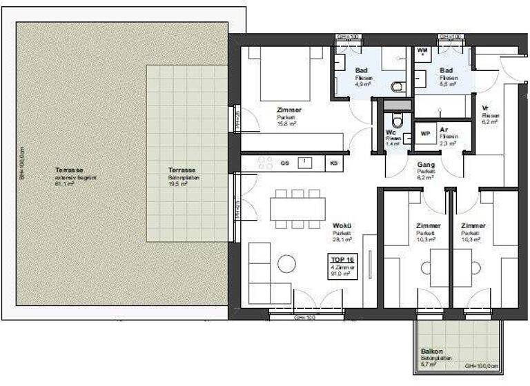Wohnung zum Kauf 590.000 € 4 Zimmer 91 m² St. Pölten 3100