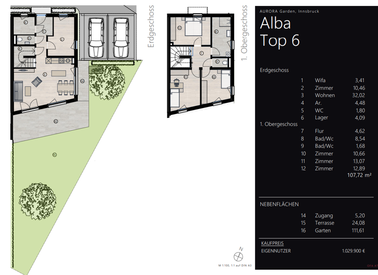 Reihenendhaus zum Kauf - Erstbezug provisionsfrei 1.029.900 € 5 Zimmer 107,7 m² Vögelebichl 57+58 Hötting Innsbruck 6020