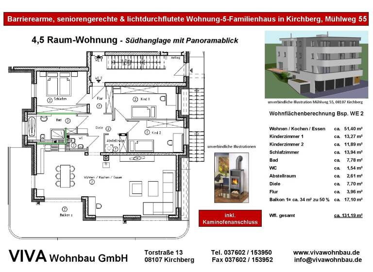 Wohnung zum Kauf provisionsfrei 395.000 € 4,5 Zimmer 131 m²<br/>Wohnfläche 1.<br/>Geschoss Mühlweg 55 Kirchberg Kirchberg 08107