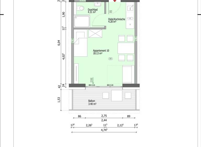 Studio zur Miete - Erstbezug 550 € 1 Zimmer 29,3 m² 1. Geschoss frei ab 01.08.2026 Engers Neuwied-Engers 56566