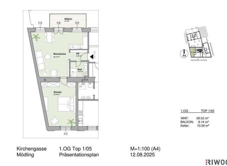 Wohnung zum Kauf - Erstbezug 450.000 € 2 Zimmer 59 m² 1. Geschoss Kirchengasse 1 Mödling 2340