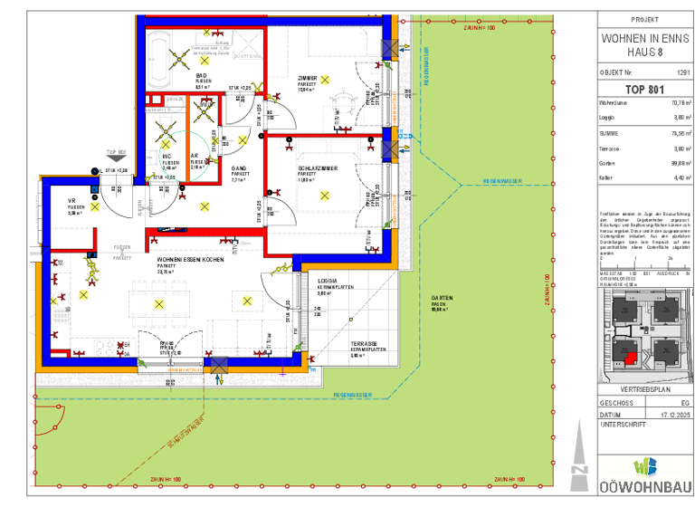 Wohnung zur Miete - Erstbezug 880 € 3 Zimmer 70,8 m² EG Kellner-Straße/Perausch-Straße Enns 4470