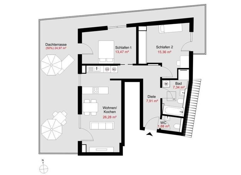 Wohnung zum Kauf provisionsfrei 1.749.000 € 3 Zimmer 97,2 m²<br/>Wohnfläche Dachgeschoss, 6.<br/>Geschoss Neuhausen-Nymphenburg München 80634