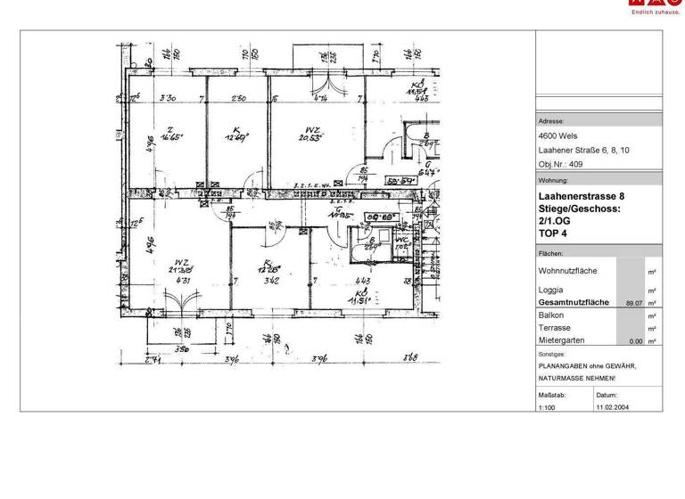 Wohnung zur Miete 650 € 4 Zimmer 89,1 m² 1. Geschoss frei ab 01.04.2026 Laahener Straße 8 Wels 4600