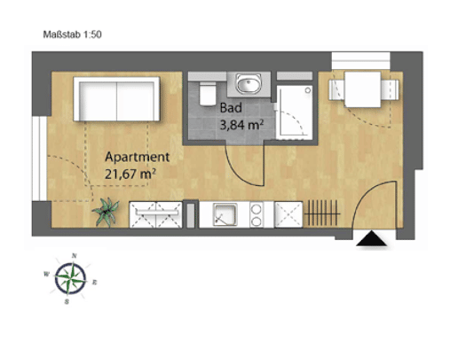 Studio zum Kauf - Neubau provisionsfrei 199.900 € 1 Zimmer 25,5 m² 1. Geschoss Friedenstraße 8 Kumpfmühl-Ziegetsdorf-Neuprüll Regensburg 93051