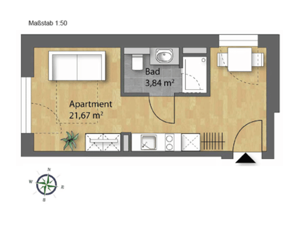 Studio zum Kauf - Neubau provisionsfrei 199.900 € 1 Zimmer 25,5 m² 1. Geschoss Friedenstraße 8 Kumpfmühl-Ziegetsdorf-Neuprüll Regensburg 93051
