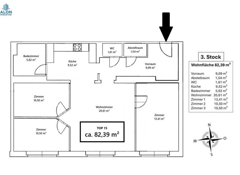 Wohnung zur Miete 1.254 € 4 Zimmer 82,4 m² 3. Geschoss Wien 1100