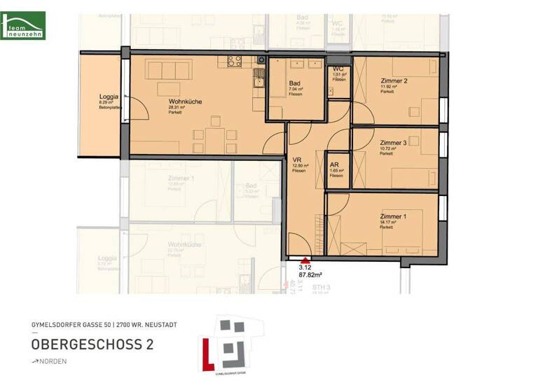Wohnung zur Miete 891 € 4 Zimmer 87,8 m² 2. Geschoss frei ab 01.05.2026 Gymelsdorfergasse 50 Wiener Neustadt 2700