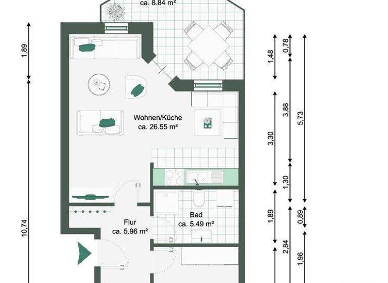Wohnung zum Kauf 89.000 € 2 Zimmer 61,3 m² 1. Geschoss Irxleben Irxleben / Hemsdorf 39167